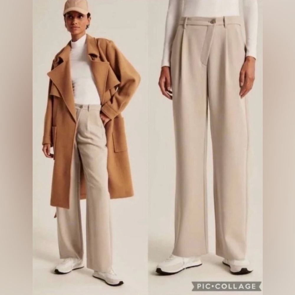 NWOT A&F Tailored Relaxed Straight Pant w/ Criss Cross Waist in Light Taupe